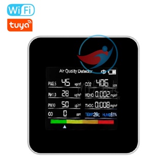 14 in 1 Tuya WIFI เครื่องตรวจจับคุณภาพอากาศอัจฉริยะ CO2 CO2 CO TVOC HCHO PM2.5 PM1.0 PM10 อุณหภูมิ ความชื้น เวลา วันที่ ปลุก จับเวลา นาฬิกาจับเวลา รองรับแอพระยะไกล