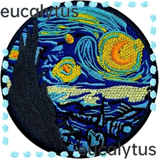 Eucalytus1 แผ่นแพทช์ ปักลาย Iron on Van Gogh Starry Night ขนาด 7.7 ซม. สําหรับเย็บติดตกแต่งเสื้อผ้า หมวก