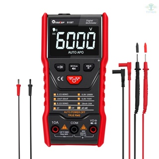 TOOLTOP Handheld Digital Multimeter 6000 Counts Display AC/DC Voltage Current Resistance Capacitance Test Meter Automatic Identification True RMS Measurement with Flashlight Function