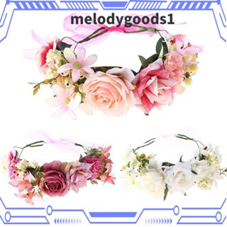 Melodygoods1 พวงหรีดดอกไม้ มงกุฎ ผ้าโพกศีรษะ แฮนด์เมด ดอกไม้ พวงมาลัย เจ้าสาว พวงหรีดผม