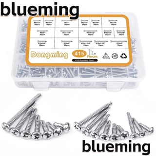 Blueming2 แผ่นสกรูโลหะ 415 ชิ้น #6#8#10 ชุดสกรูเกลียว สเตนเลส สีดํา สําหรับเจาะพลาสติก โลหะ