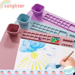 Solighter แผ่นซิลิโคน พร้อมถ้วยทําความสะอาด 14 ช่อง แห้งเร็ว ซักได้ DIY สําหรับเด็ก