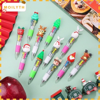 Moilyth ปากกาลูกลื่น พลาสติก ลายคริสต์มาส ซานตาคลอส กวางเอลก์ 4 สี ขนาดเล็ก 3 ชิ้น