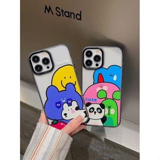 เคสโทรศัพท์มือถือ แบบใส ลายแพนด้าน่ารัก กรอบสีดํา สําหรับ IPhone 12 13 14 Pro Max 11 Pro XS Max 7 8 Plus X XR