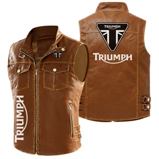 Triumph เสื้อแจ็กเก็ตหนัง มีซิป ขนาดใหญ่ ลายโลโก้รถจักรยานยนต์ 2023