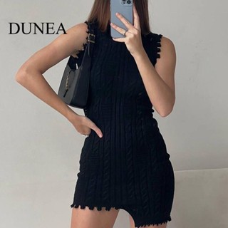 Dunea ชุดเดรสถัก คอกลม แขนกุด ทรงไม่สมมาตร สําหรับผู้หญิง