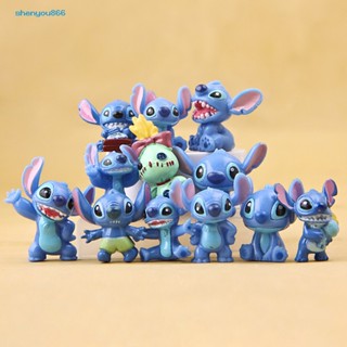 Syc- โมเดลฟิกเกอร์การ์ตูน Stitch น่ารัก สําหรับตกแต่งบ้าน รถยนต์ 12 ชิ้น