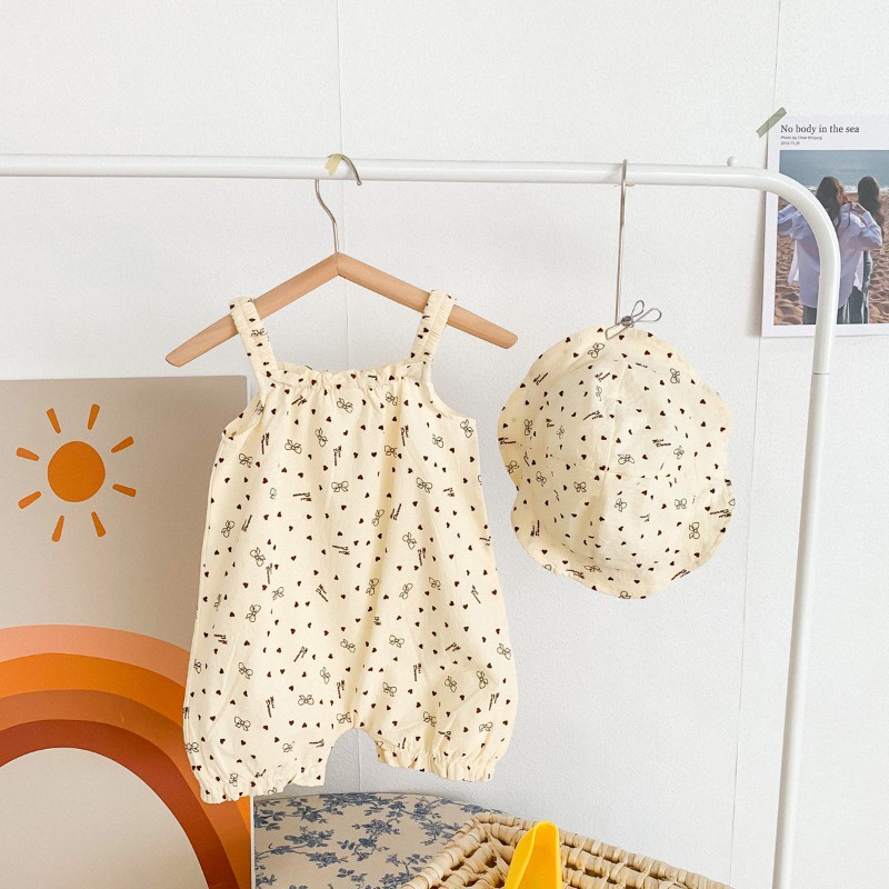 ชุดจั๊มสูทรอมเปอร์ แขนกุด ผ้าฝ้าย ลายดอกไม้ และหมวก แฟชั่นฤดูร้อน สําหรับเด็กผู้ชาย และเด็กผู้หญิง อายุ 0-2 ปี - รูปที่ 6