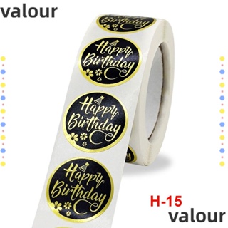 Valour สติกเกอร์ Happy Birthday มีกาวในตัว ทรงกลม สีดํา ทอง 1 นิ้ว สําหรับตกแต่งวันเกิด 500 ชิ้น