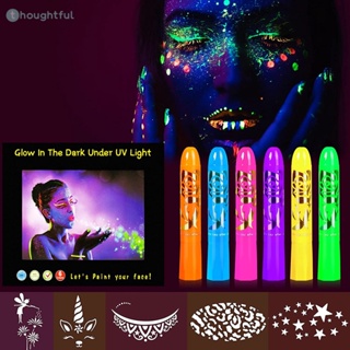 12 ชิ้น/เซ็ต Luminous Face Paint ชุดดินสอสีเรืองแสงแต่งหน้า MARKER ปลอดสารพิษล้างทำความสะอาดได้ Crayon ฮาโลวีนเรืองแสงแต่งหน้า MARKER STAMP TH