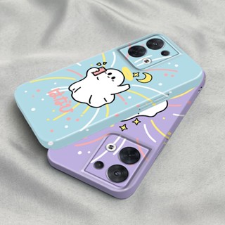 เคสโทรศัพท์มือถือ PC แข็ง ปิดด้านหลัง ลายผีน่ารัก แวววาว สําหรับ Oppo Reno 8 Pro 7 6 5 Find X5 X3 F9 A78 A5 A31 A8 A15 A35 Realme 2 Pro