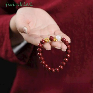 Twinkle1 สร้อยข้อมือ ลูกปัดหยก บุคลิกภาพ ย้อนยุค มรกต กําไลเชือกสีแดง เครื่องประดับปีใหม่ สร้อยข้อมือโบราณ สไตล์จีน สร้อยข้อมือ