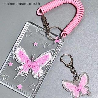 Shine Y2K เคสพวงกุญแจ ป้องกัน ลายผีเสื้อ พร้อมเชือกยืดหยุ่น สําหรับการ์ดรูปภาพ