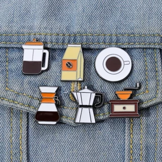 การ์ตูนกาแฟชุดเคลือบ หมุด กาแฟข้อความเข็มกลัดโลหะถ้วยป้ายอุปกรณ์เสื้อผ้าเครื่องประดับของขวัญสําหรับคนรักกาแฟ