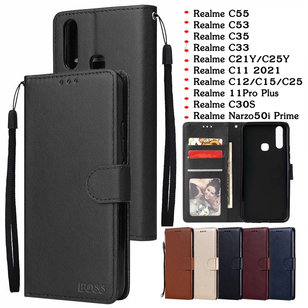 เคสฝาพับ แถมสาย ล็อคได้ สำหรับ realme 11 pro plus c55 c53 c30s c21 c12 c25 c15 c11 c33 c35 เคสฝาพับหนัง เคสมีแม่เหล็ก ราคา ถูกที่สุด ดีลบีเคเค