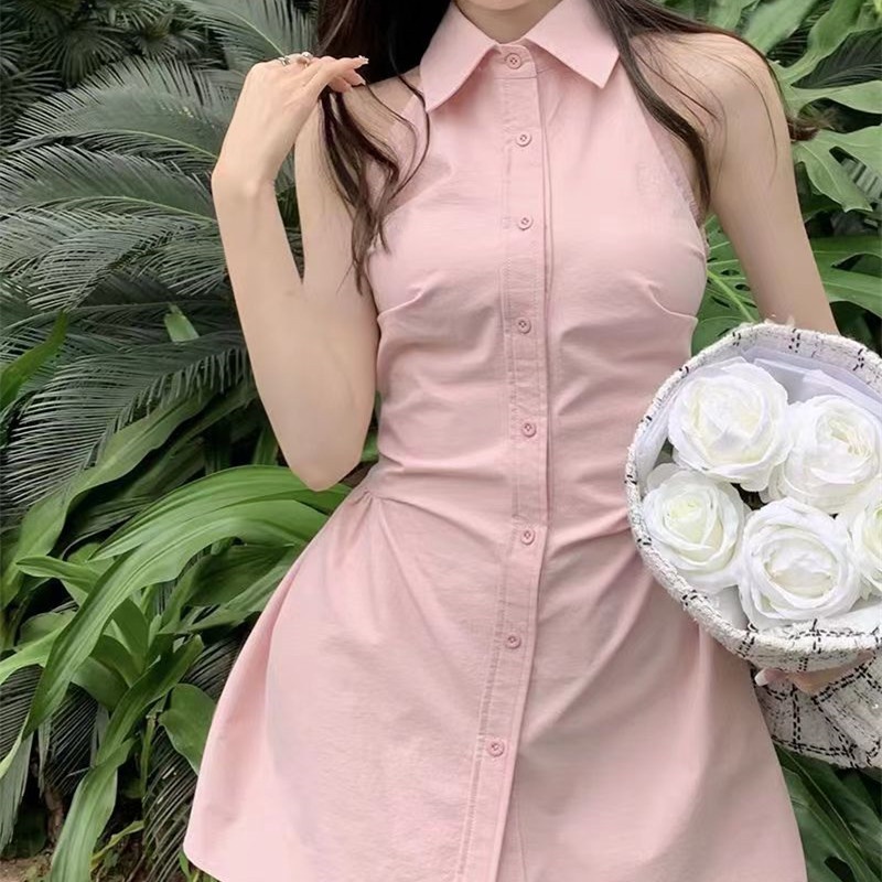 Hermarou ชุดเดรสกระโปรง แขนกุด เปิดไหล่ ทรงเอ เปิดหลัง สไตล์เกาหลี สําหรับสตรี ผ้าบาง