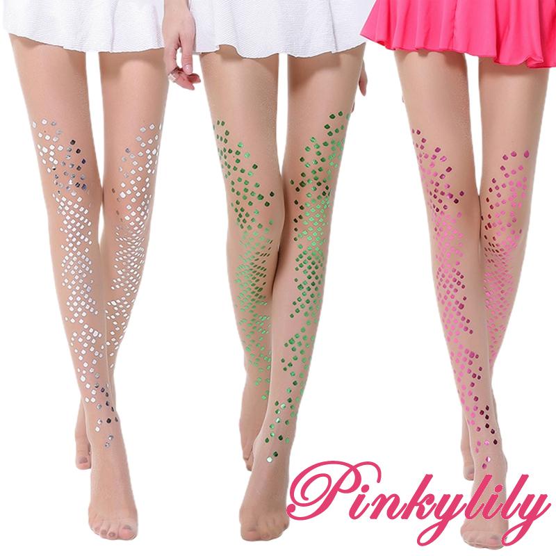 Pink -ถุงน่องบิกินี่ พิมพ์ลายเกล็ดปลานางเงือก แบบบาง สีชมพู สําหรับผู้หญิง