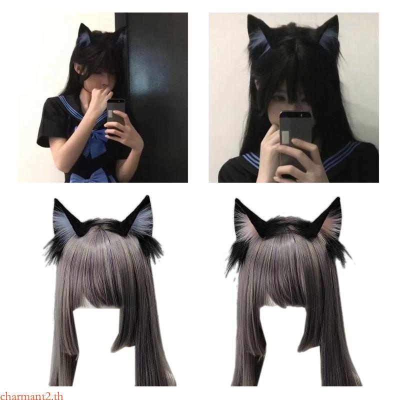 Charmant ที่คาดผมหูแมว ผ้ากํามะหยี่ขนนิ่ม แต่งขนเฟอร์เทียม พร็อพถ่ายรูป สําหรับคอสเพลย์ปาร์ตี้ฮาโลวีน และอนิเมะ
