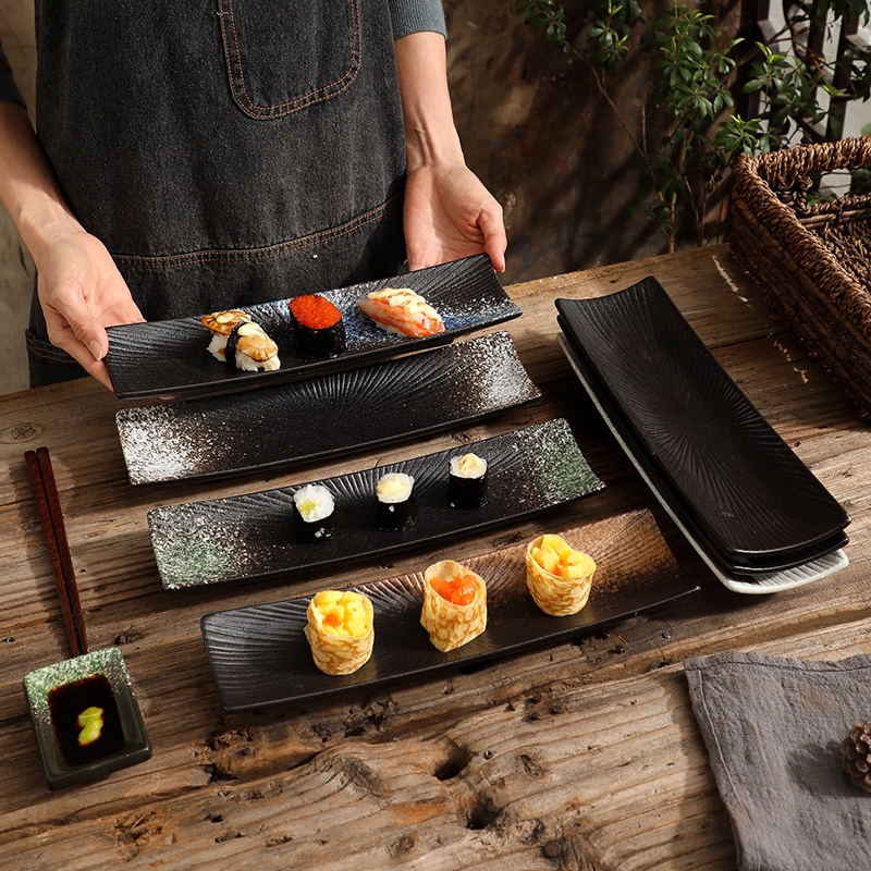 [JPN] จานเซรามิค ทรงยาว สําหรับใส่ซูชิ