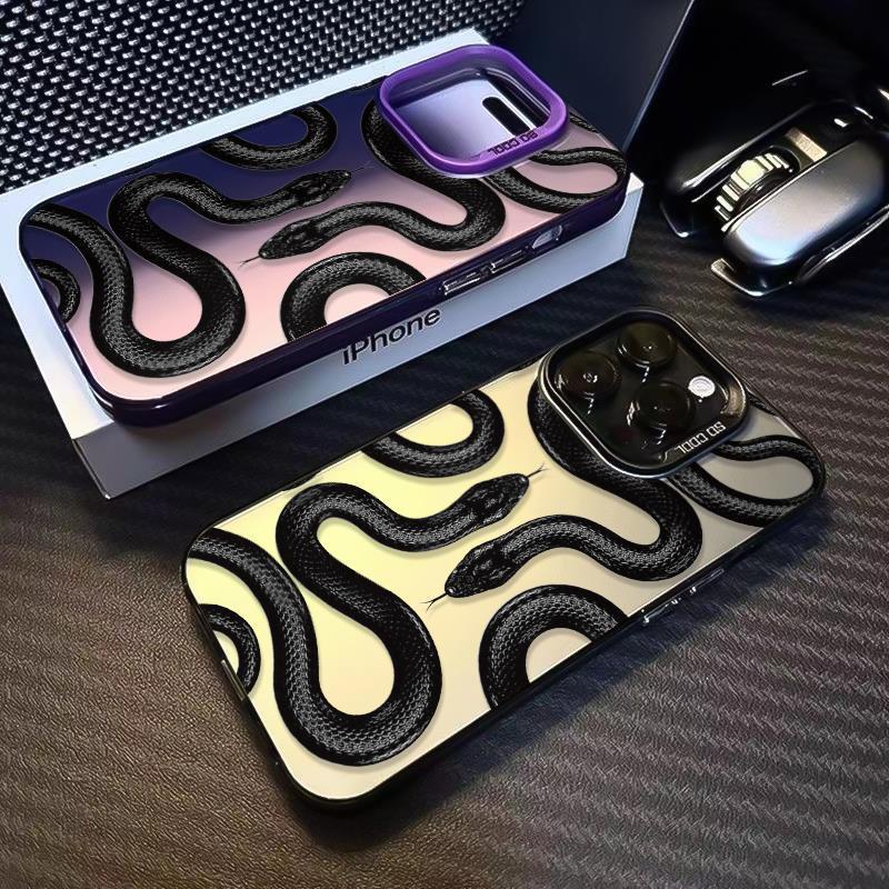 เคสโทรศัพท์มือถือ กันกระแทก ลายงู สีดํา สําหรับ Apple Iphone 15promax 14pro 13 12 Xr 7NMY