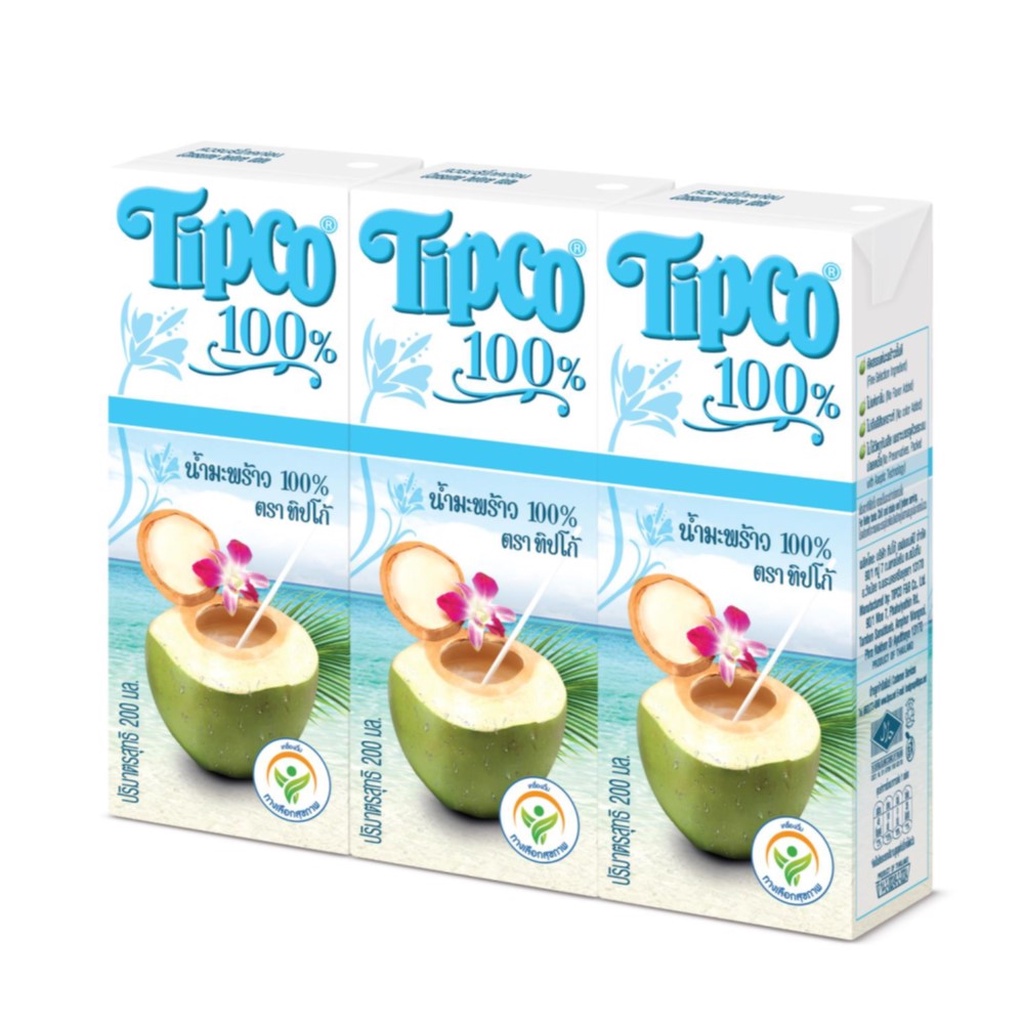 ทิปโก้ น้ำมะพร้าว 100% 200 มล. แพ็ค 3 TIPCO 100% COCONUT WATER 200 ML. PACK 3