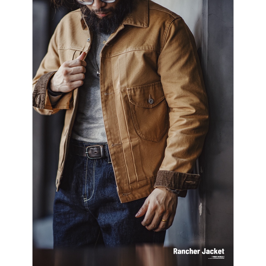 MADEN ยี่ห้อ Workwear สไตล์ฤดูใบไม้ร่วงใหม่ผู้ชายเยาวชนกลางแจ้งขี่จักรยาน Tough Guy American Retro Western Ranch แจ็คเก็ต Maillard Heavy Duty ผ้าใบเสื้อโปโล Boy Denim Coat