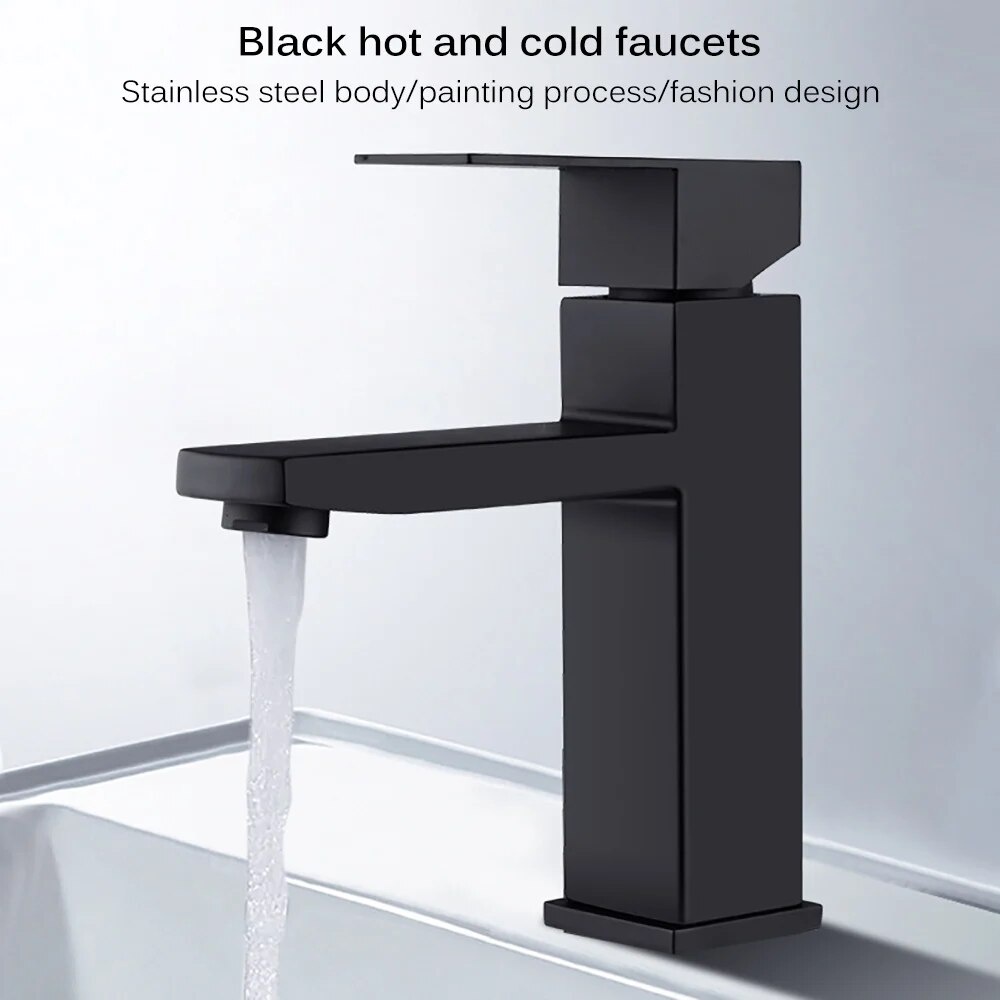 Black Plated Square Stainless Steel Bathroom Basin Faucet Square Vanity Sink Mixer Hot &amp; Cold Lavotory Tap