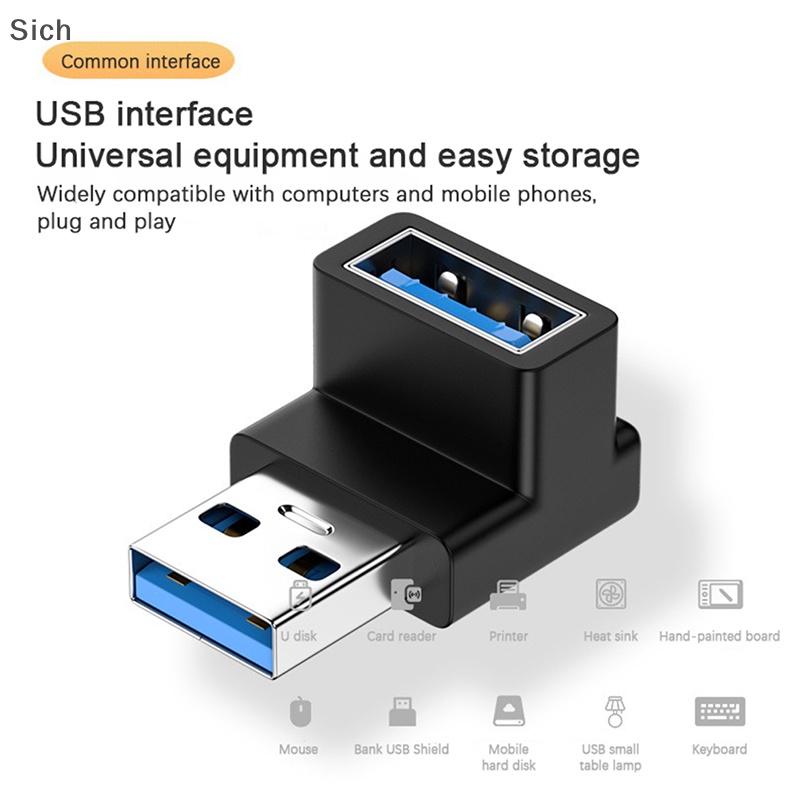 [Sich] อะแดปเตอร์มุมขวา 90° USB-A เป็น USB-C 3.0 ตัวผู้ รองรับคอมพิวเตอร์