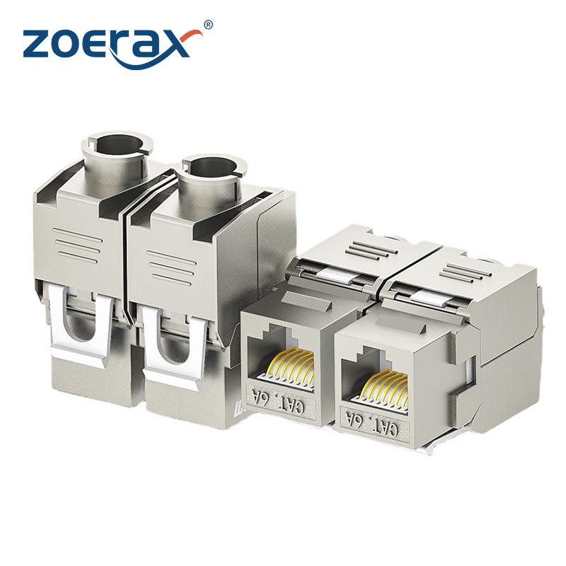 Zoerax อะแดปเตอร์แจ็คคีย์สโตน Cat6a Cat7 Cat7 RJ45 STP โลหะผสมสังกะสี สําหรับสายเคเบิล 22 เป็น 26 AWG 1 ชิ้น