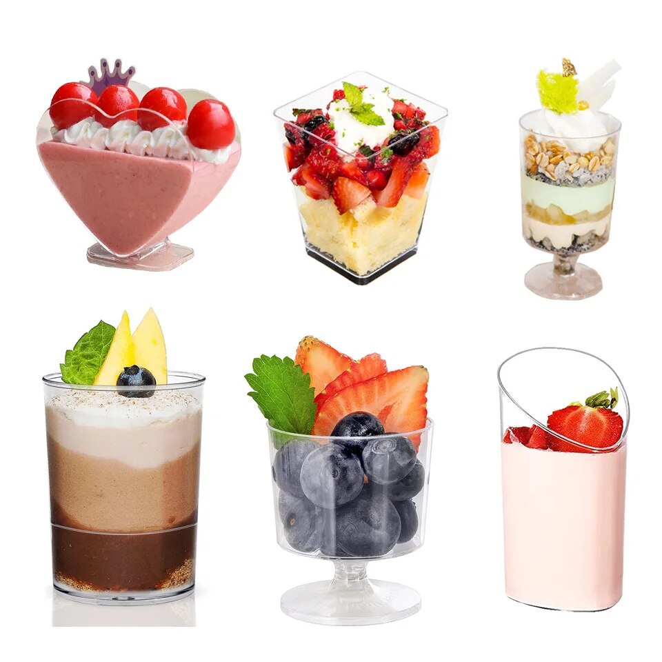 20pcs dessert cups Disposable Plastic Cups Transparent Mousse Salads Jelly Yogurt Baking Trapezoidal