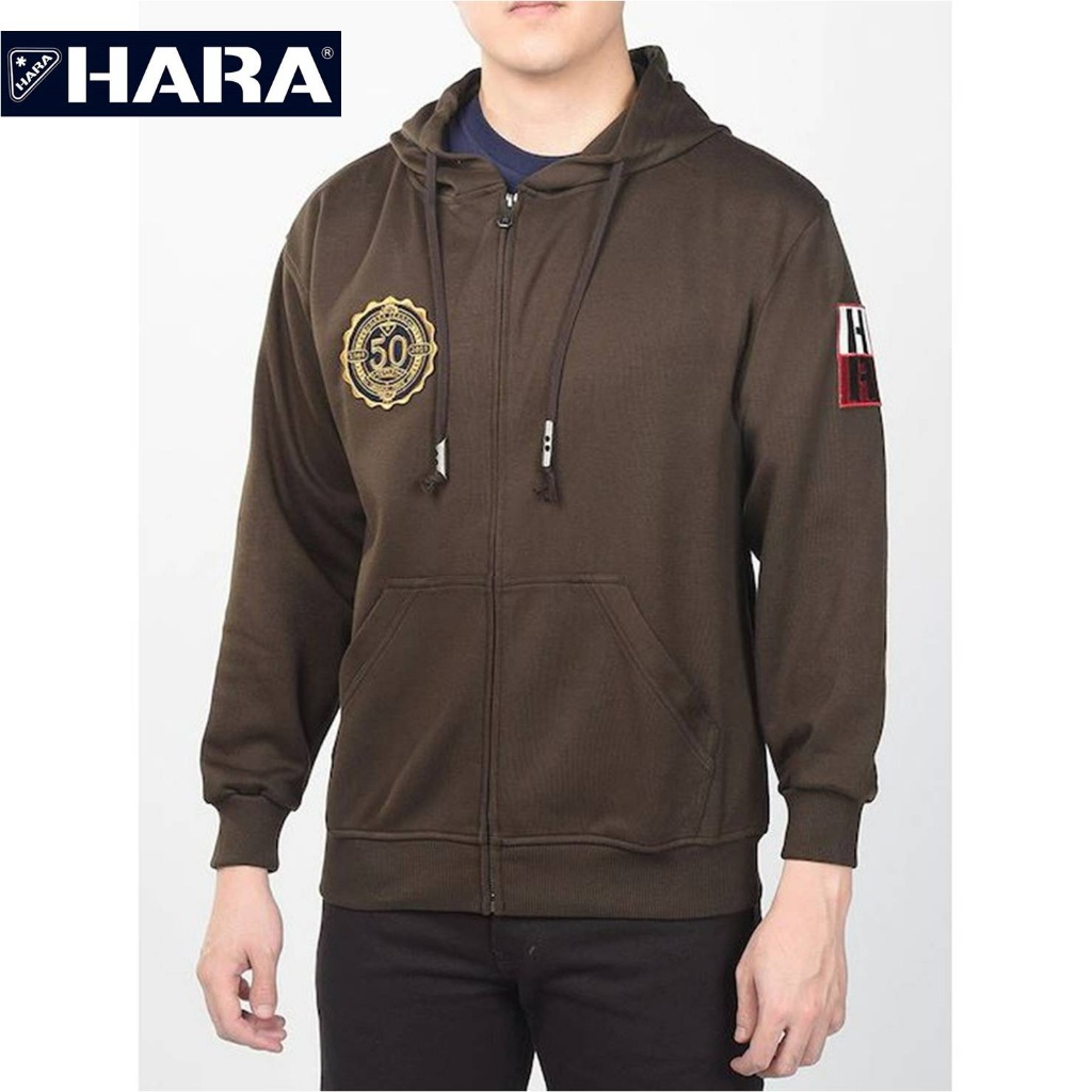 [ส่งฟรี] Hara ฮาร่า ของแท้ เสื้อวอร์มผู้ชายแขนยาว เสื้อหนาว เสื้อกันหนาวสีน้ำตาล คุณภาพดี ผ้ายืดใส่สบาย รุ่น HMTL-001309