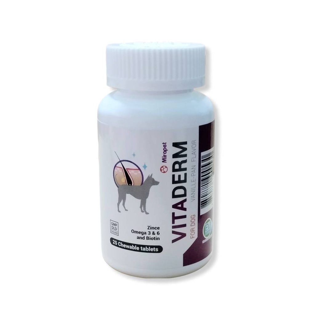 VITA – DERM อาหารเสริมวิตามินสังกะสี บำรุงผิวหนังและเส้นขน สำหรับสุนัข 25 เม็ด