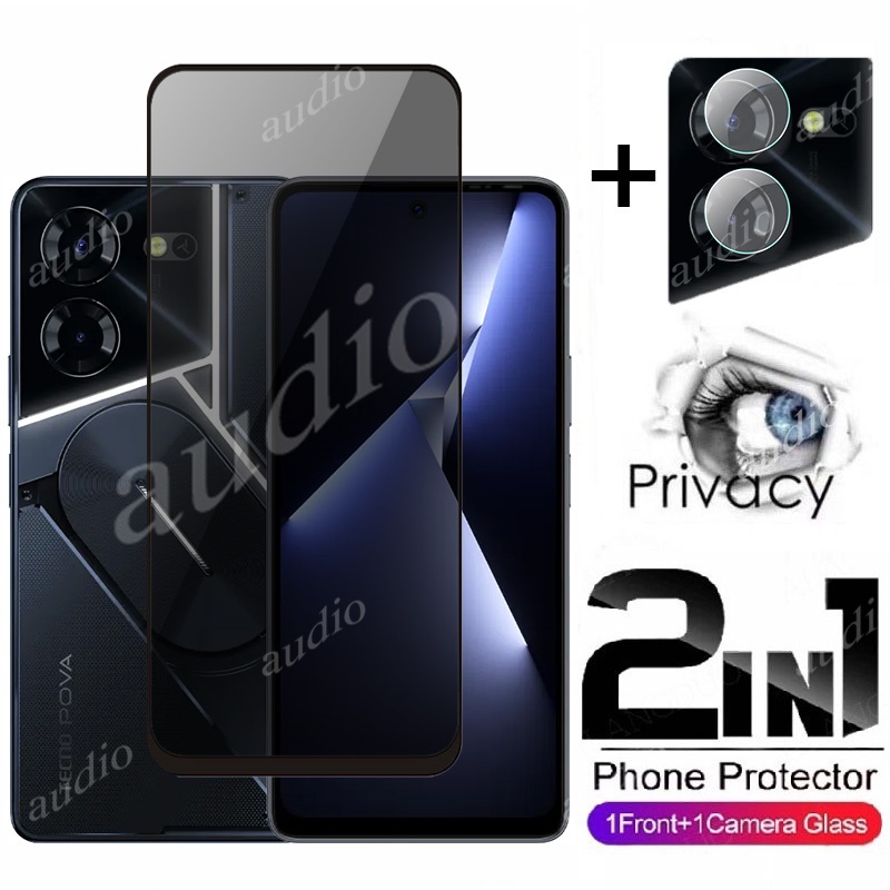 2in1 ฟิล์มกระจกนิรภัยกันรอยหน้าจอ พร้อมเลนส์กล้อง สําหรับ Tecno Pova 5 6 Pro 5Pro 5G 4G 2024 Tecno P