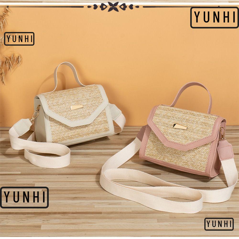 Yunhi กระเป๋าถือ กระเป๋าสะพายไหล่ สะพายข้าง ฟางสาน ขนาดใหญ่ จุของได้เยอะ ใส่สบาย แฟชั่นสําหรับสตรี เหมาะกับการพกพาเดินทาง ไปทะเล