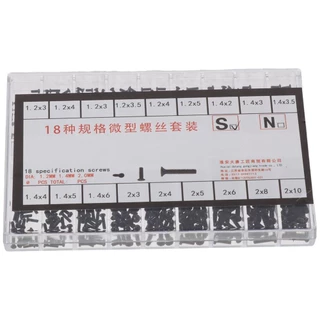 Ziluolan สกรูขนาดเล็ก, M1.2 / M1.4 / M2.0 สแตนเลสมินิสกรู Assortment Kit, สกรูเมตริก 18 ชนิดสกรูไมโครสีดําชุดแว่นกันแดด