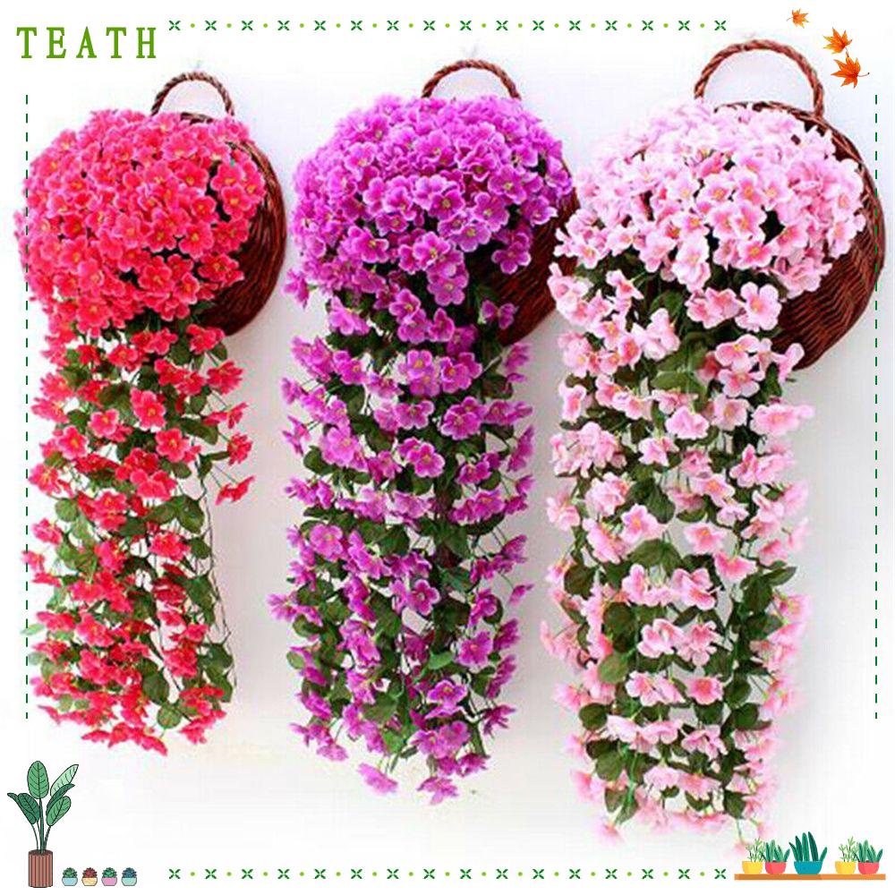 Teath เถาวัลย์ดอกไม้ประดิษฐ์ ผ้าไหม สีม่วง สําหรับตกแต่งบ้าน