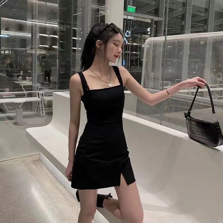 กระโปรง Halter สีดำ เดรสสีดํา ชุดไปทะเลสาวอวบ ชุดเที่ยวกลางคืน แฟชั่นเซ็กซี่