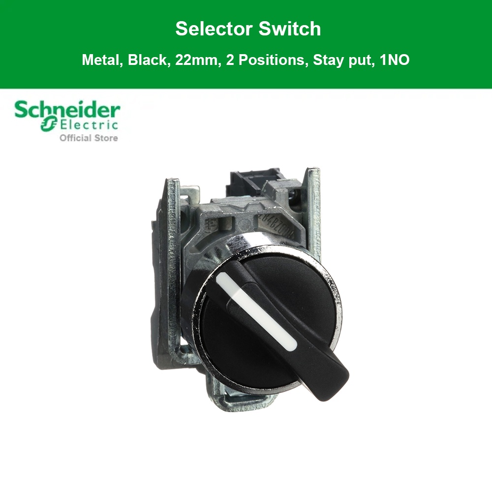 Schneider Electric Selector switch,Harmony XB4,metal,black,22mm,2 positions,stay put,1NO (XB4BD21)