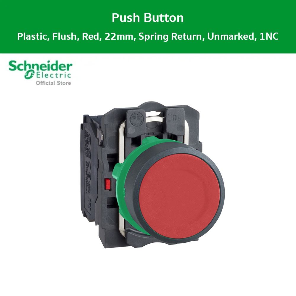 Schneider Electric XB5AA42 สวิตซ์ปุ่มกดสีแดงแบบ 1 คอนแทคสามารถต่ออุปกรณ์เพิ่มเติมได้