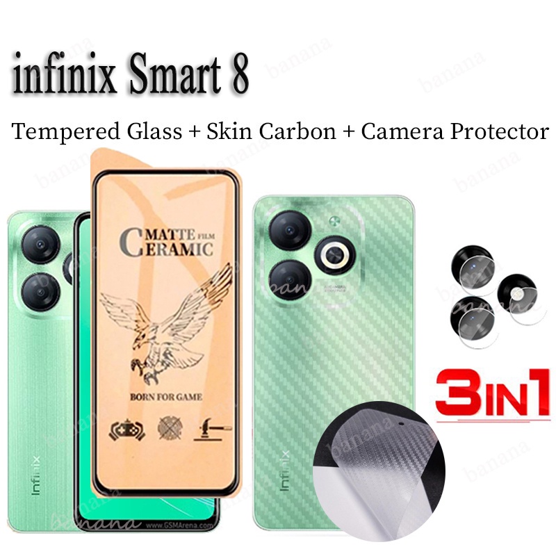 Infinix Smart 8 ฟิล์มกระจกนิรภัยเซรามิค สําหรับ Infinix Smart8 ตัวป้องกันเต็มจอ แบบด้าน ตัวป้องกันเลนส์กล้อง 3 in 1