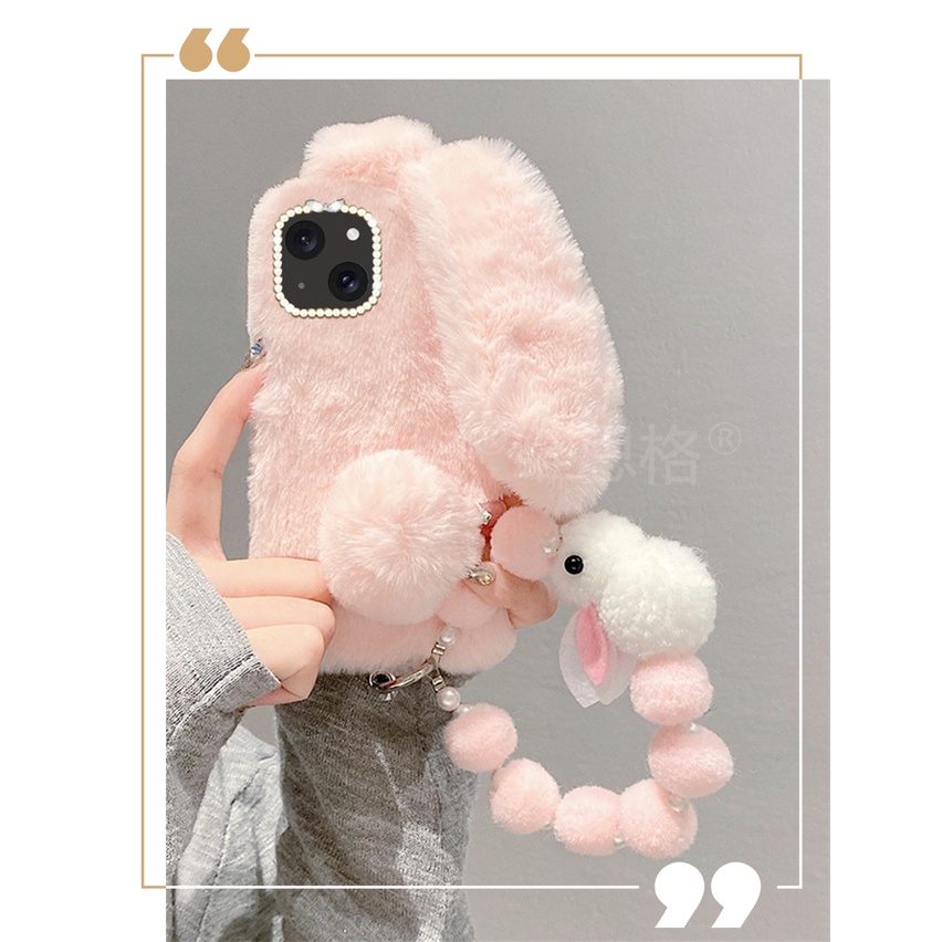 เคสโทรศัพท์มือถือ ผ้ากํามะหยี่ขนนิ่ม แต่งหูกระต่าย 3D พร้อมสายคล้อง สําหรับ OPPO Reno3 Reno4 Reno5 R