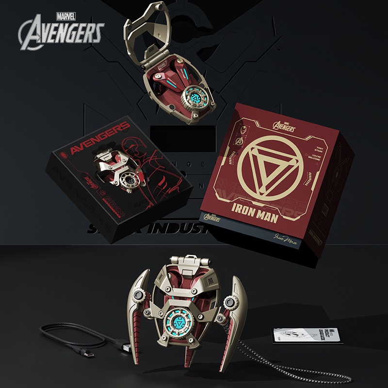 Marvel MR28 หูฟังไร้สายบลูทูธ 5.3 พร้อมไฟ RGB รูปไอรอนแมน เครื่องปฏิกรณ์อาร์ค ดีไซน์ไฮไฟ ลดเสียงรบกวน คุณภาพเสียงดีเลย์