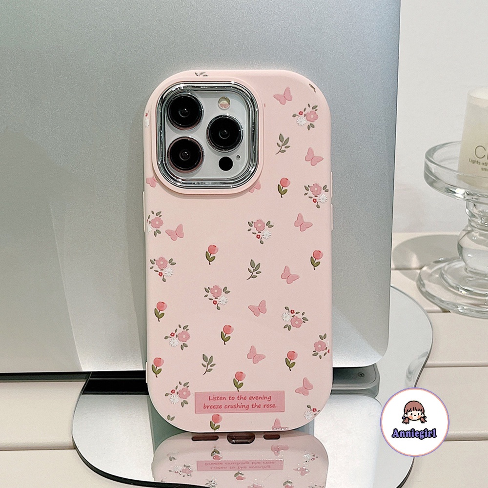 เคสโทรศัพท์มือถือ ซิลิโคนนิ่ม กันกระแทก ลายดอกไม้ ผีเสื้อ สีชมพู สําหรับ Iphone 11 15 14 Pro Max 12 13 Promax 7 8Plus