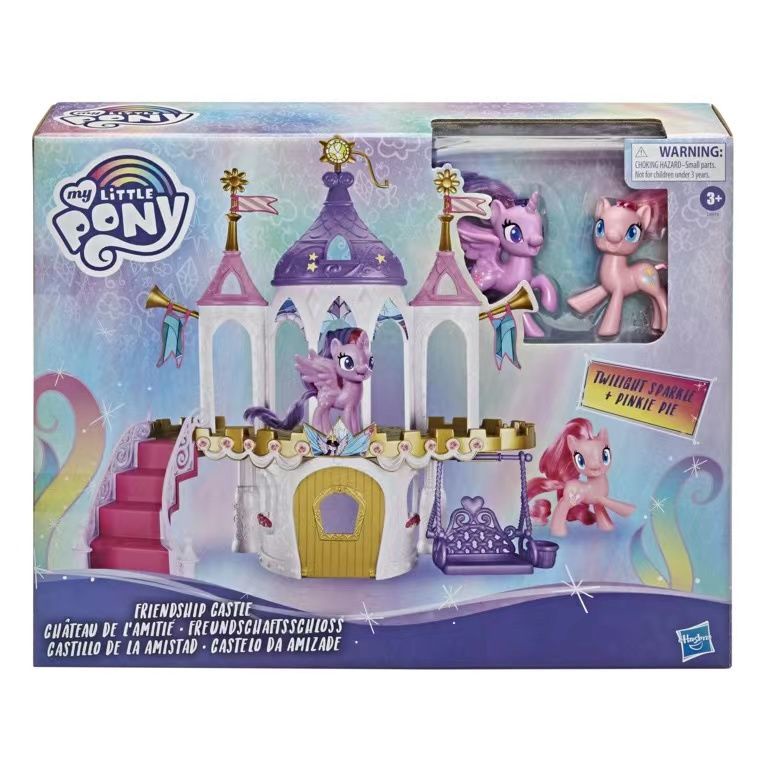 Hasbro My Little Pony ปราสาทแฟนตาซี สีม่วง ของเล่นชายหาด ของขวัญ สําหรับเด็กผู้หญิง  ฟิกเกอร์ My Little Pony Friendship Castle Playset ประกอบด้วย Twilight Sparkle and Pinkie Pie Pony Figures