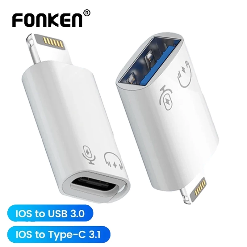 FONKEN ฝอยทอง Otg อะแดปเตอร์แปลง ชาร์จเร็ว ตัวผู้ เป็น USB 3.0 Type-C 3.1 ตัวเมีย สําหรับ iPh Phone Mcbook