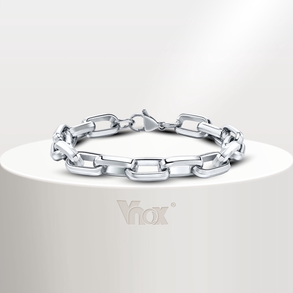 Vnox สร้อยข้อมือสเตนเลส ทรงสี่เหลี่ยม เครื่องประดับแฟชั่น ของขวัญวันเกิดวันวาเลนไทน์ สําหรับผู้ชาย