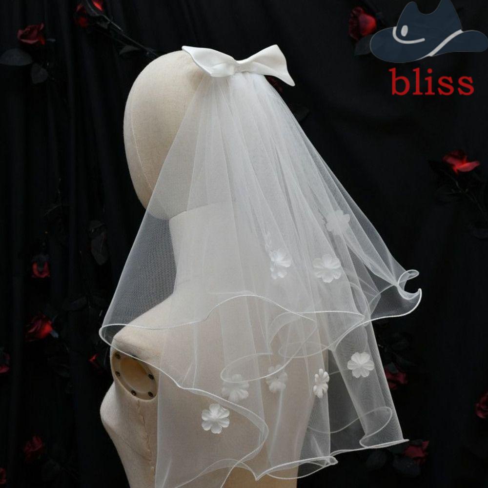 Bliss ผ้าคลุมหน้าเจ้าสาว ประดับโบว์มุก สองชั้น อุปกรณ์เสริมเจ้าสาว งานแต่งงาน