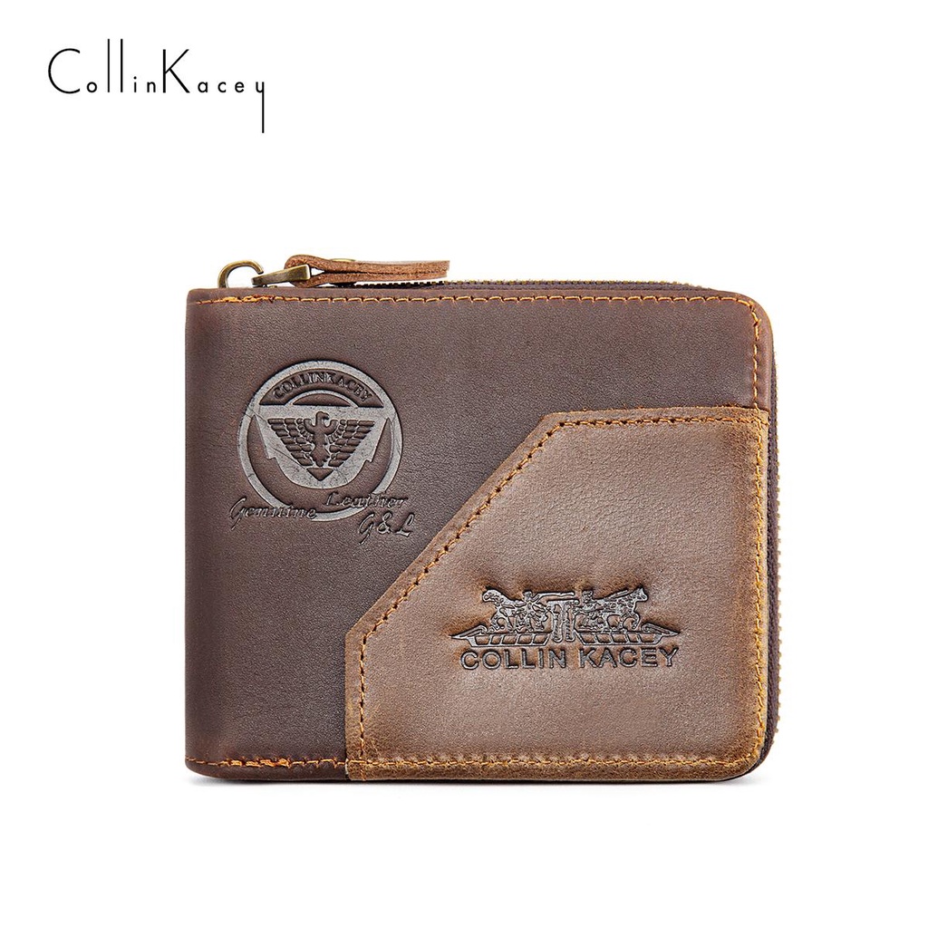 Collin Kacey FW5 กระเป๋าสตางค์ซิปหนังแท้ผู้ชาย Zip Wallets