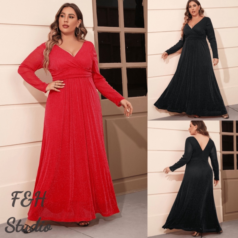 F&H 4006-2 สี XL-5XL Elegant Plus ขนาดผู้หญิง V คอยาวแขนยาวสายชุดอย่างเป็นทางการ
