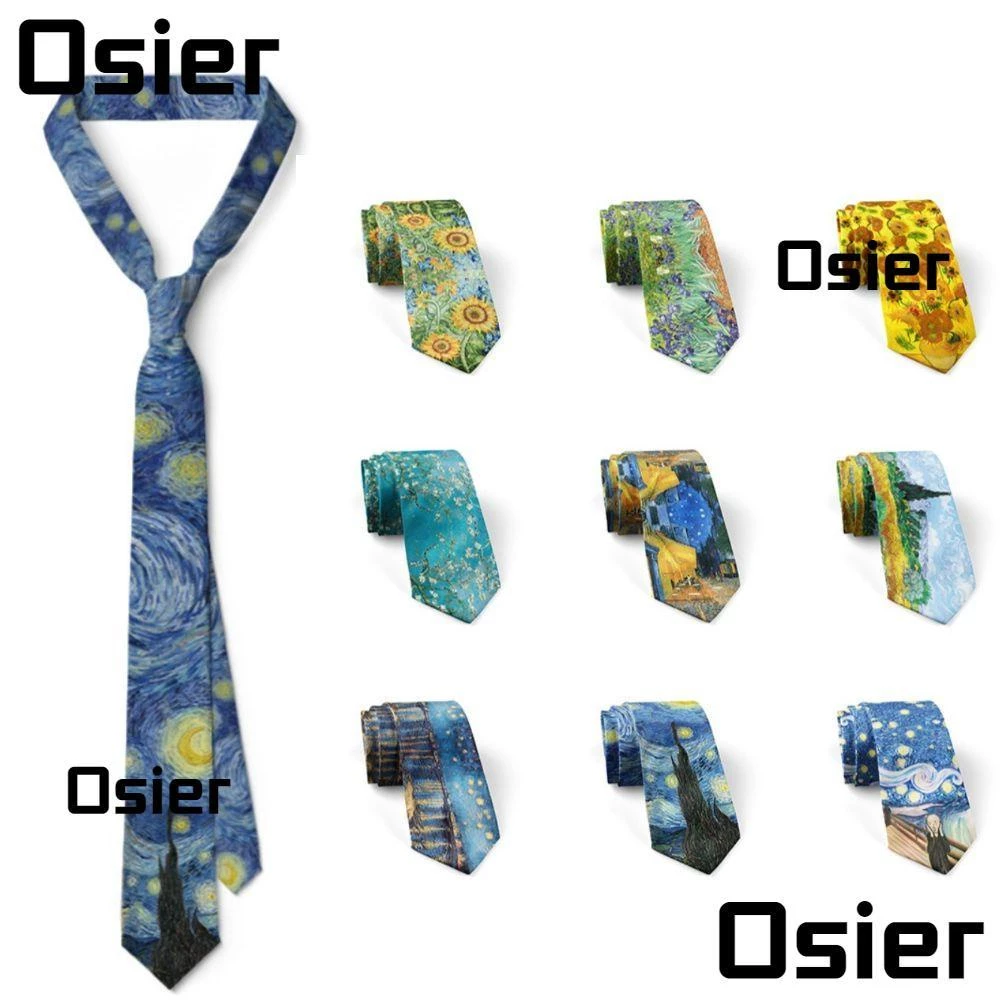 Osier1 เนคไท แบบเข้ารูป พิมพ์ลายภาพวาดสีน้ํามัน สีดัครอน สําหรับทุกวัน